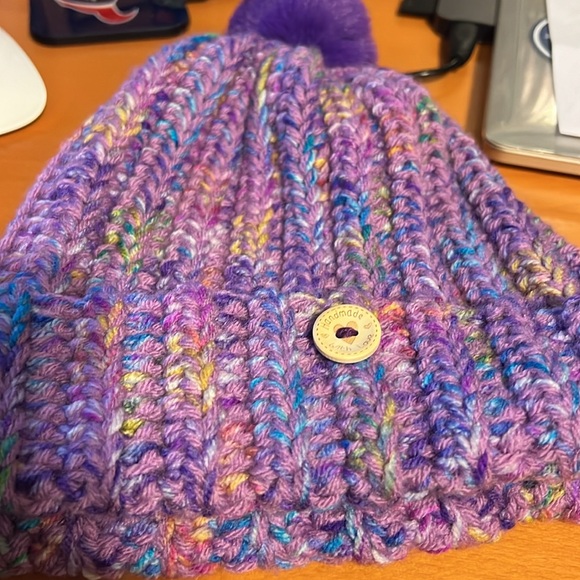 Handmade knitted Hat very cute Purple with a Pom Pom on Top - Picture 3 of 9